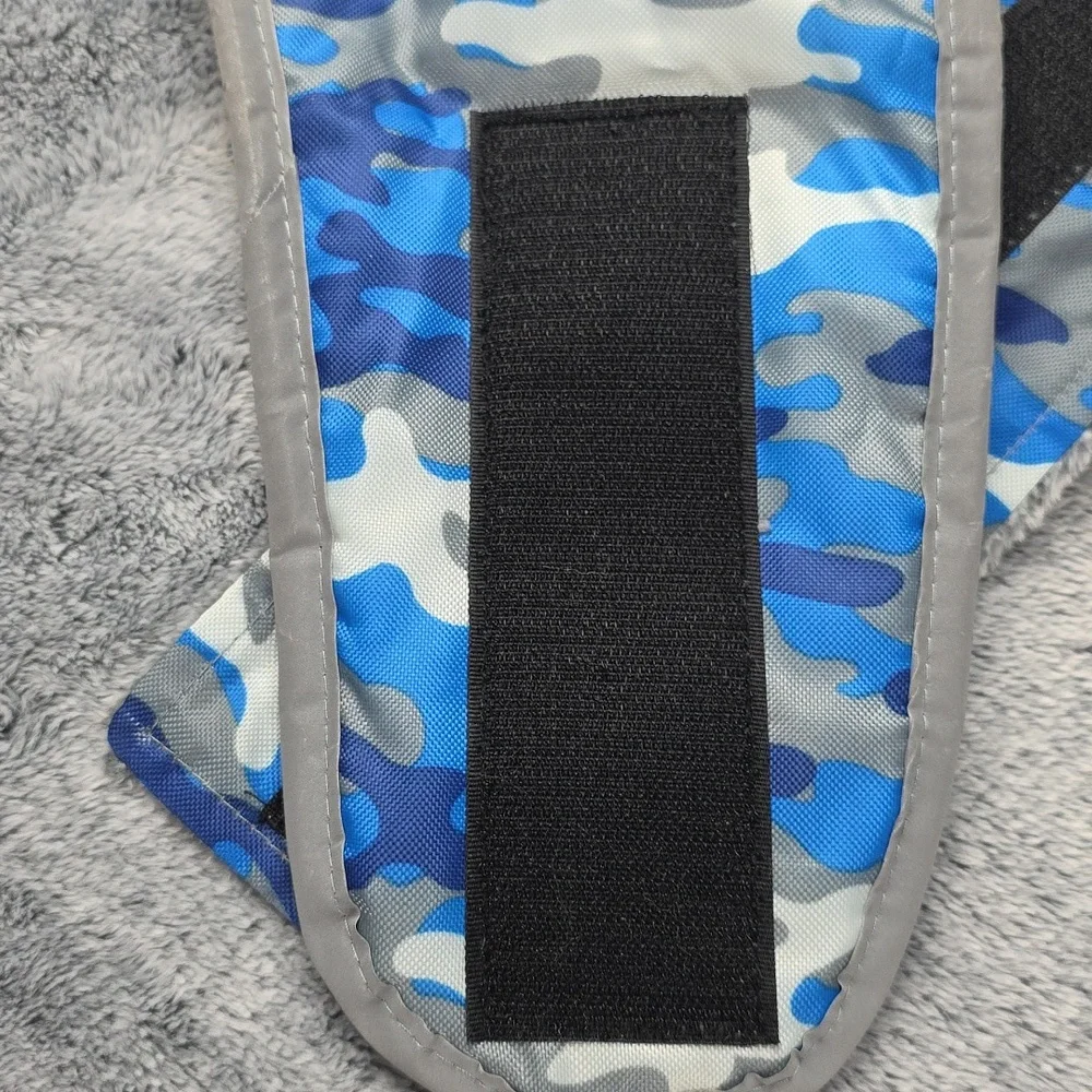 Top Paw Blue and Gray Camouflage Large Dog Coat Reflective Furry Lined Hook&Loop